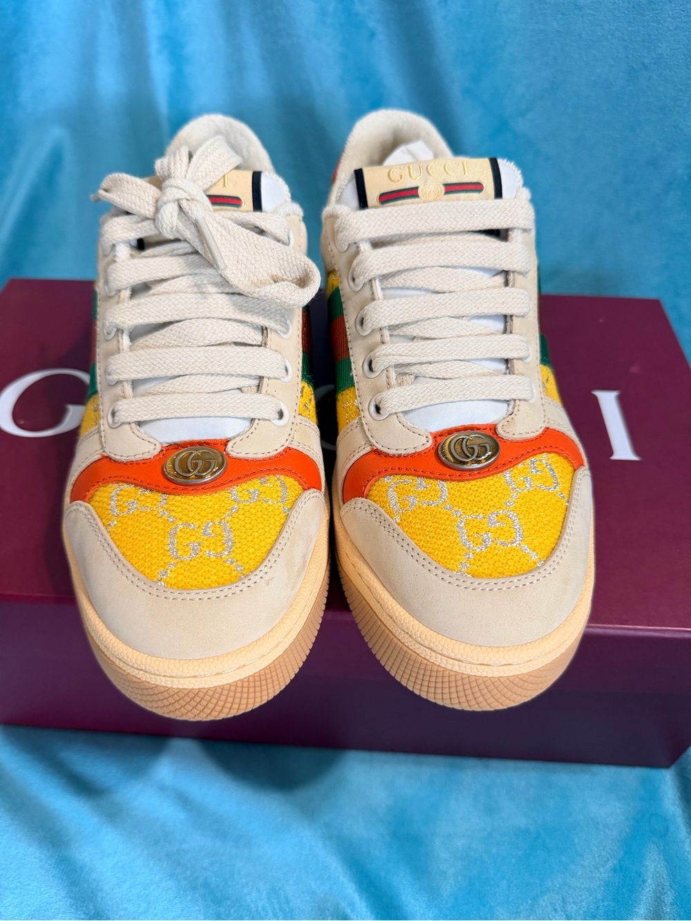 Gucci Cream Sneakers with Yellow & Orange Accents